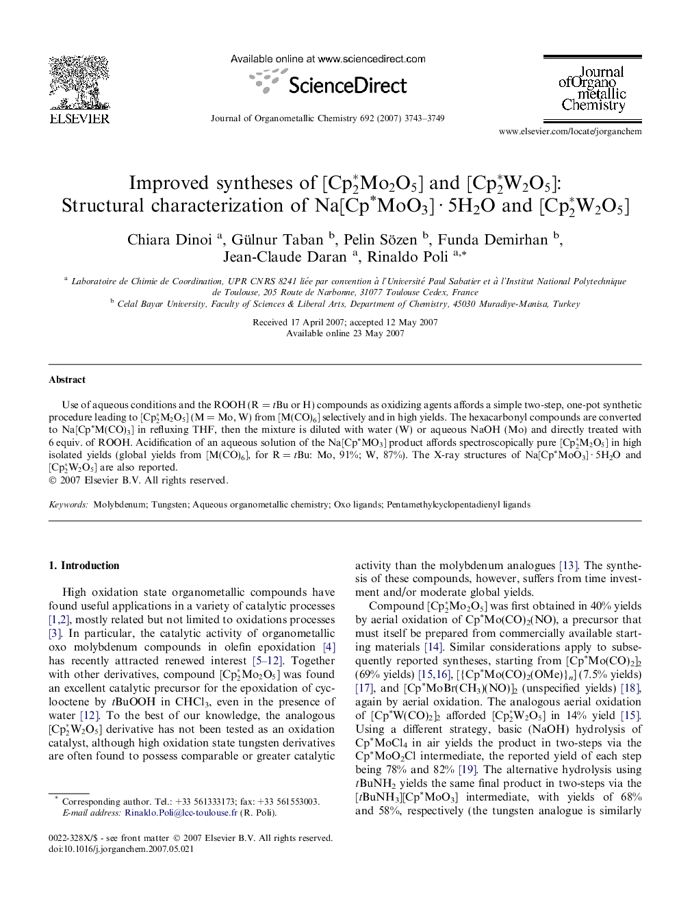 Improved syntheses of [Cp2∗Mo2O5] and [Cp2∗W2O5]: Structural characterization of Na[Cp∗MoO3] · 5H2O and [Cp2∗W2O5]