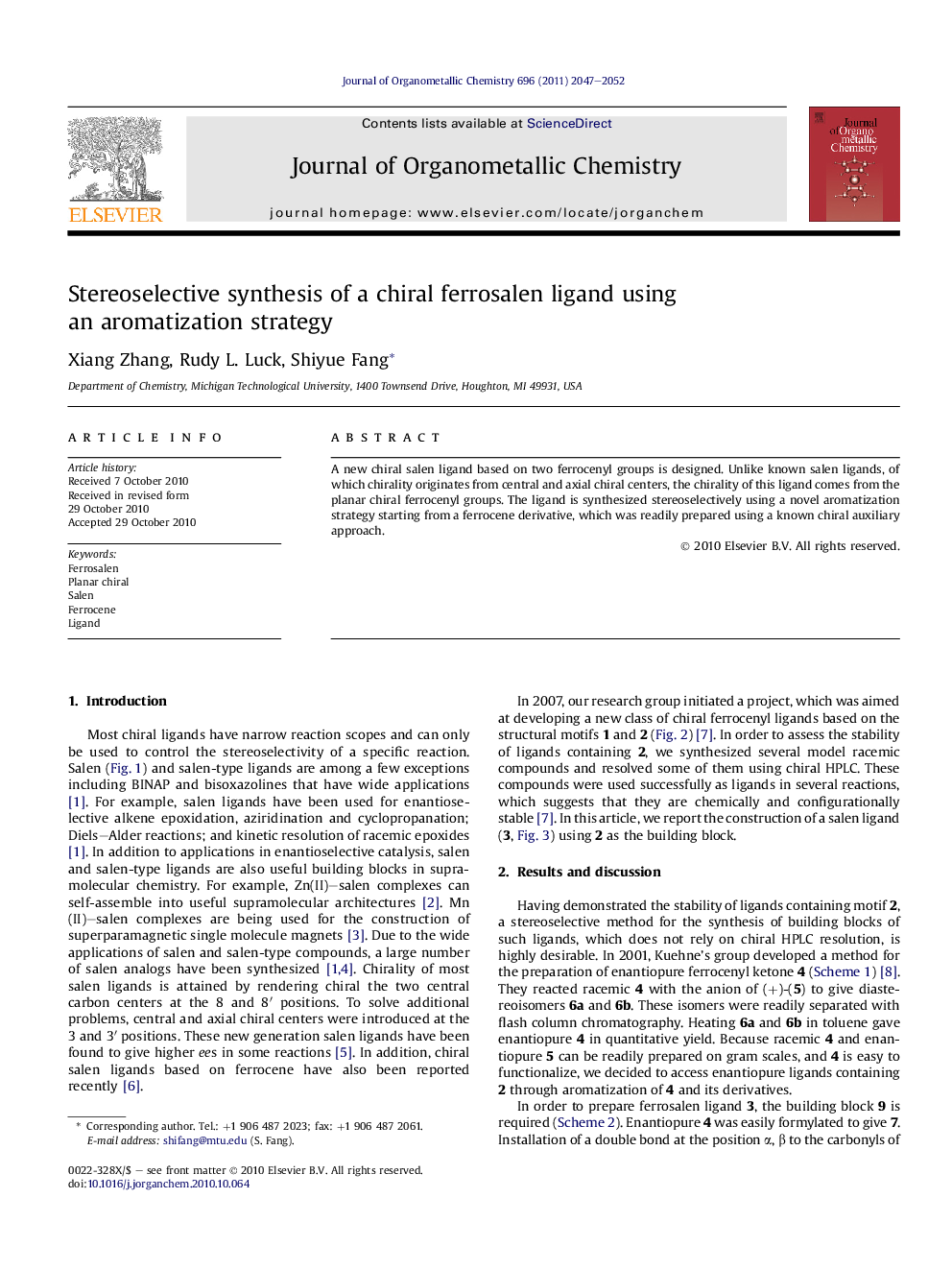 Stereoselective synthesis of a chiral ferrosalen ligand using an aromatization strategy