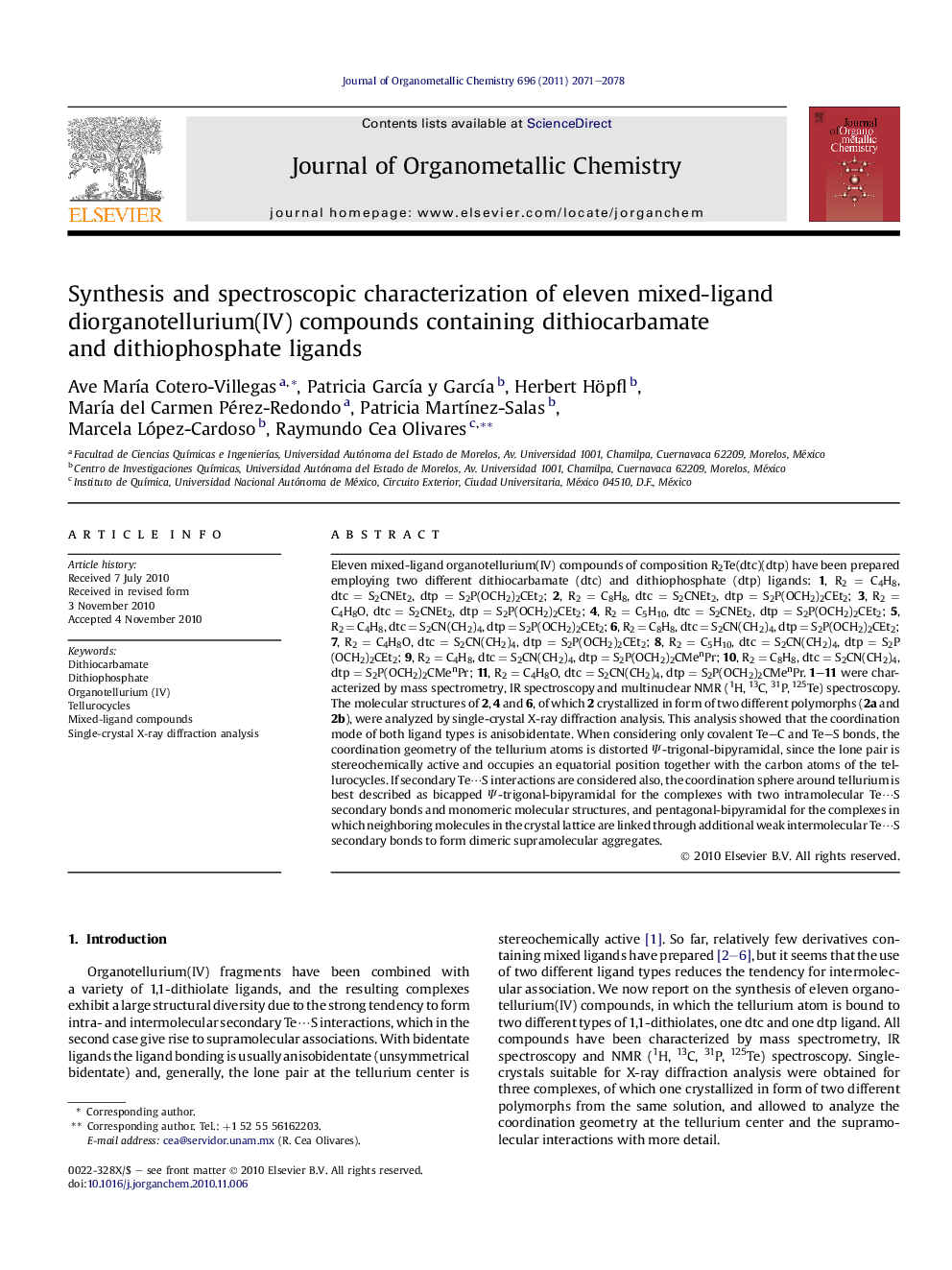 Synthesis and spectroscopic characterization of eleven mixed-ligand diorganotellurium(IV) compounds containing dithiocarbamate and dithiophosphate ligands