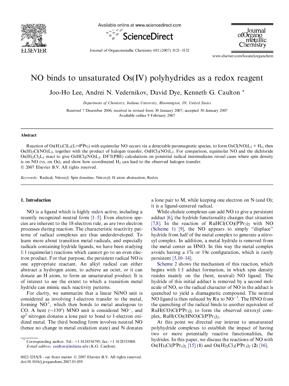 NO binds to unsaturated Os(IV) polyhydrides as a redox reagent