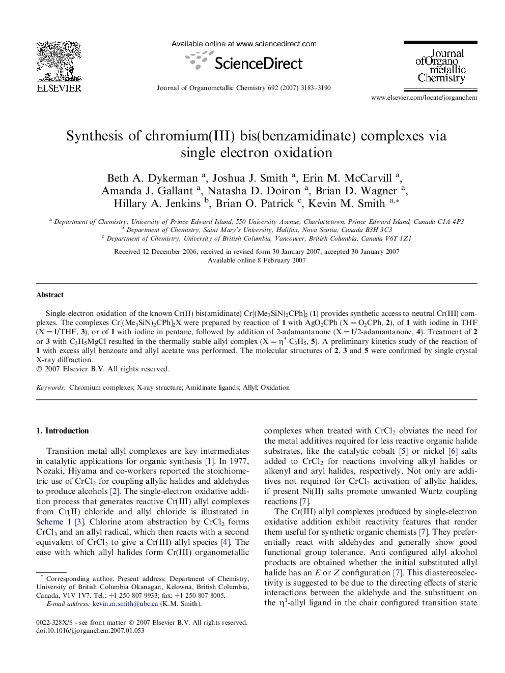 Synthesis of chromium(III) bis(benzamidinate) complexes via single electron oxidation