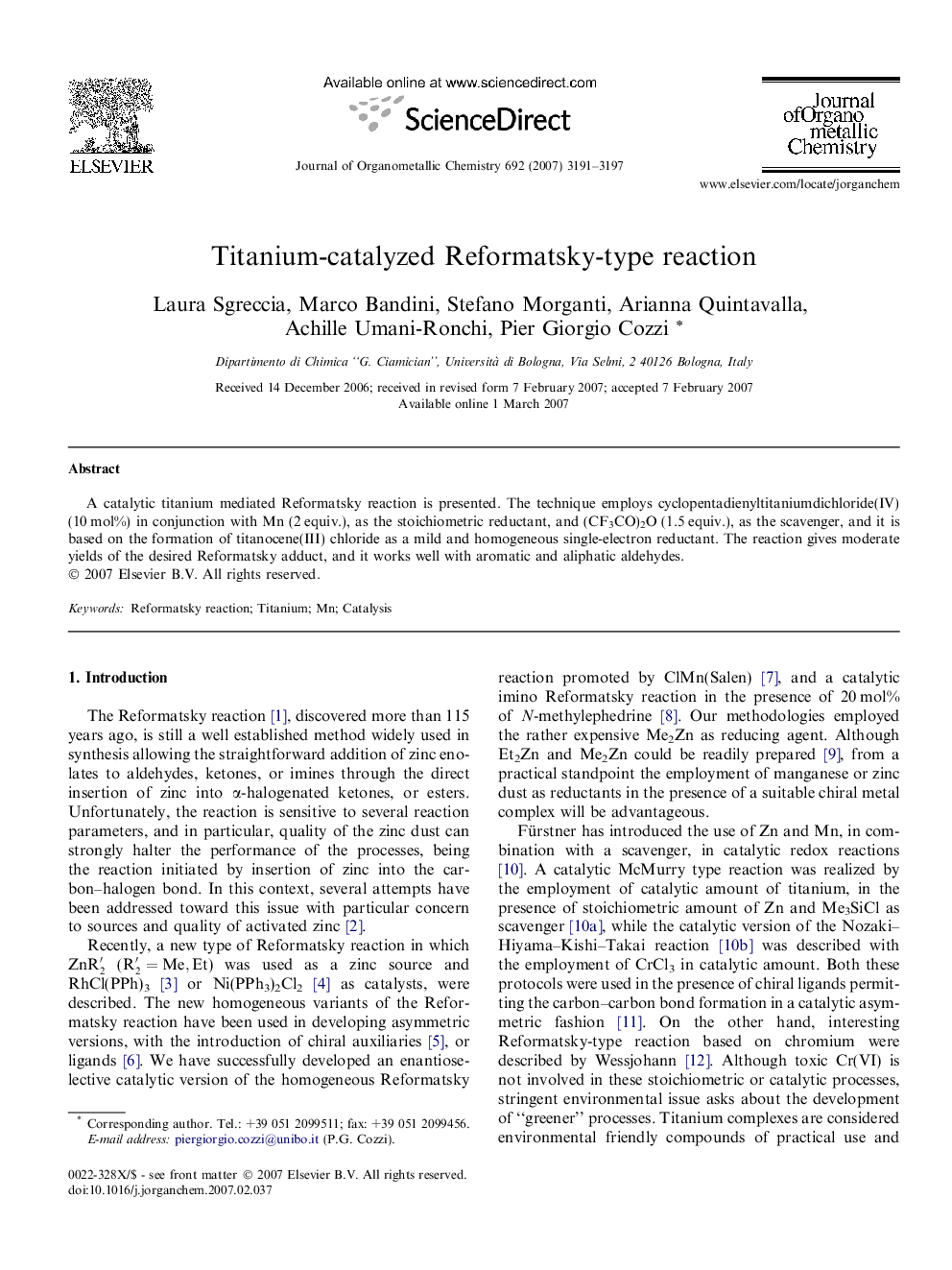 عکس صفحه اول مقاله: Titanium-catalyzed Reformatsky-type reaction Titanium-catalyzed Reformatsky-type reaction