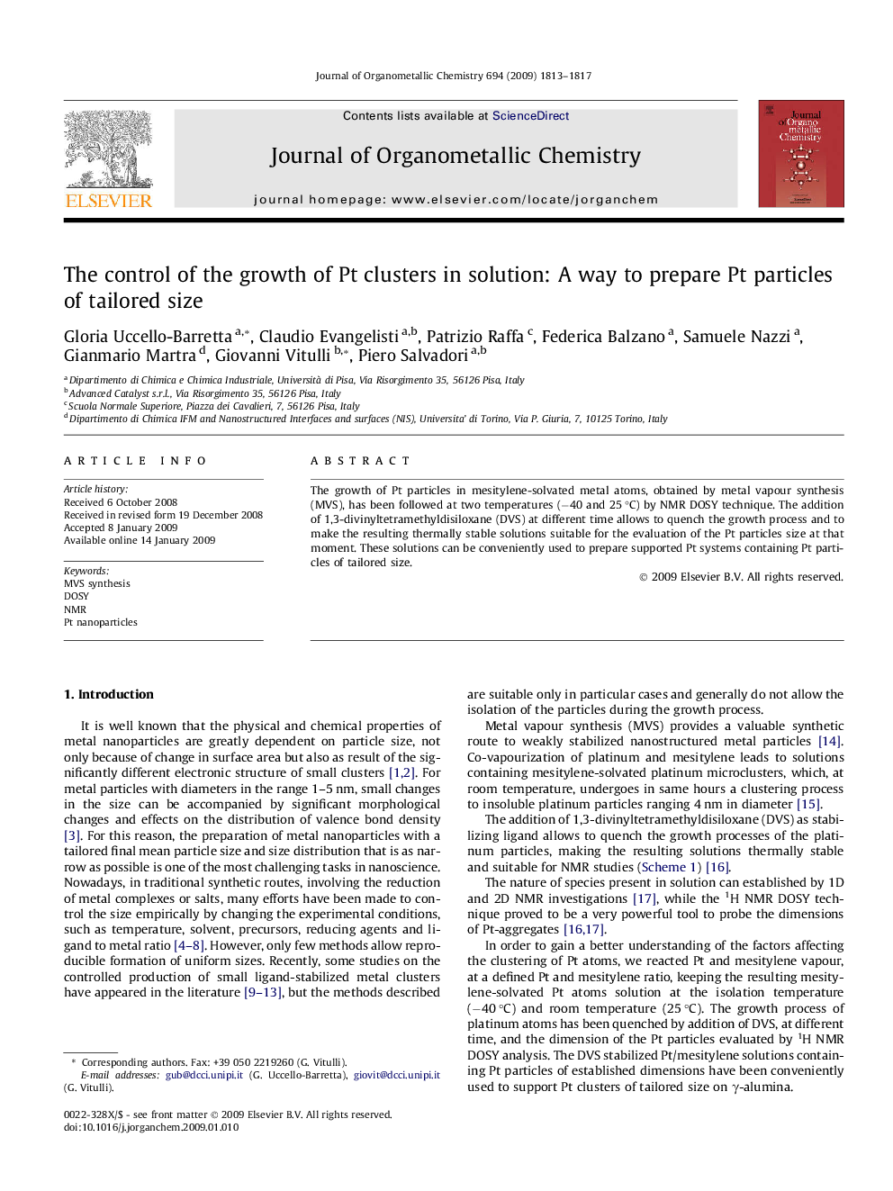 The control of the growth of Pt clusters in solution: A way to prepare Pt particles of tailored size