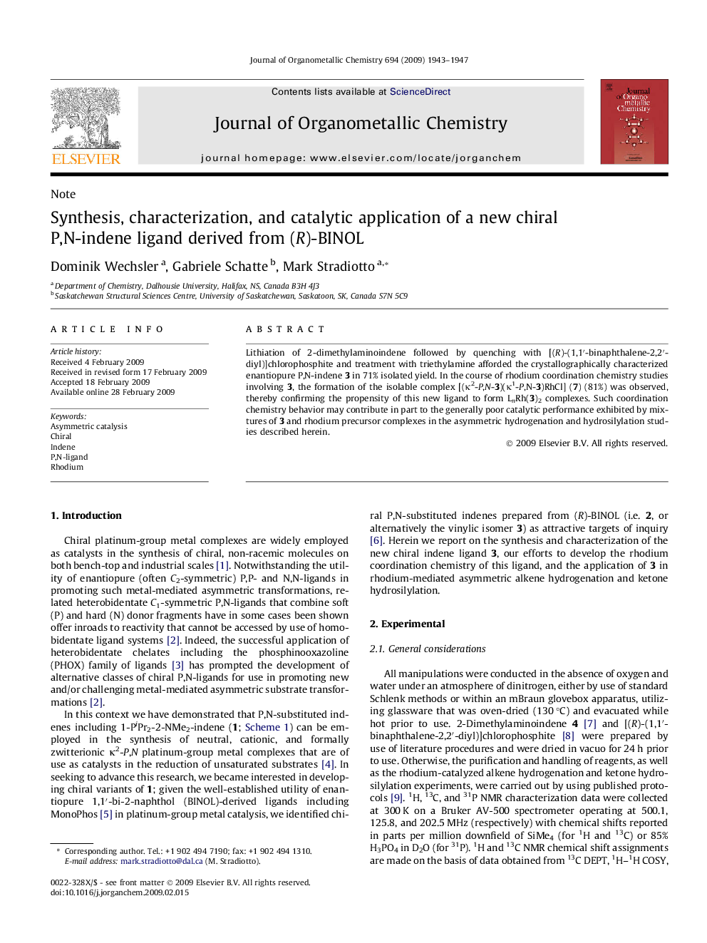 Synthesis, characterization, and catalytic application of a new chiral P,N-indene ligand derived from (R)-BINOL