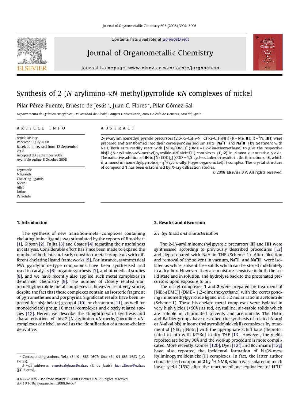 Synthesis of 2-(N-arylimino-ÎºN-methyl)pyrrolide-ÎºN complexes of nickel