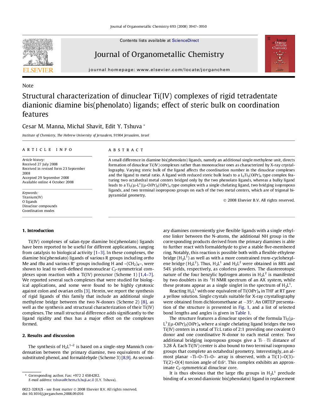 Structural characterization of dinuclear Ti(IV) complexes of rigid tetradentate dianionic diamine bis(phenolato) ligands; effect of steric bulk on coordination features