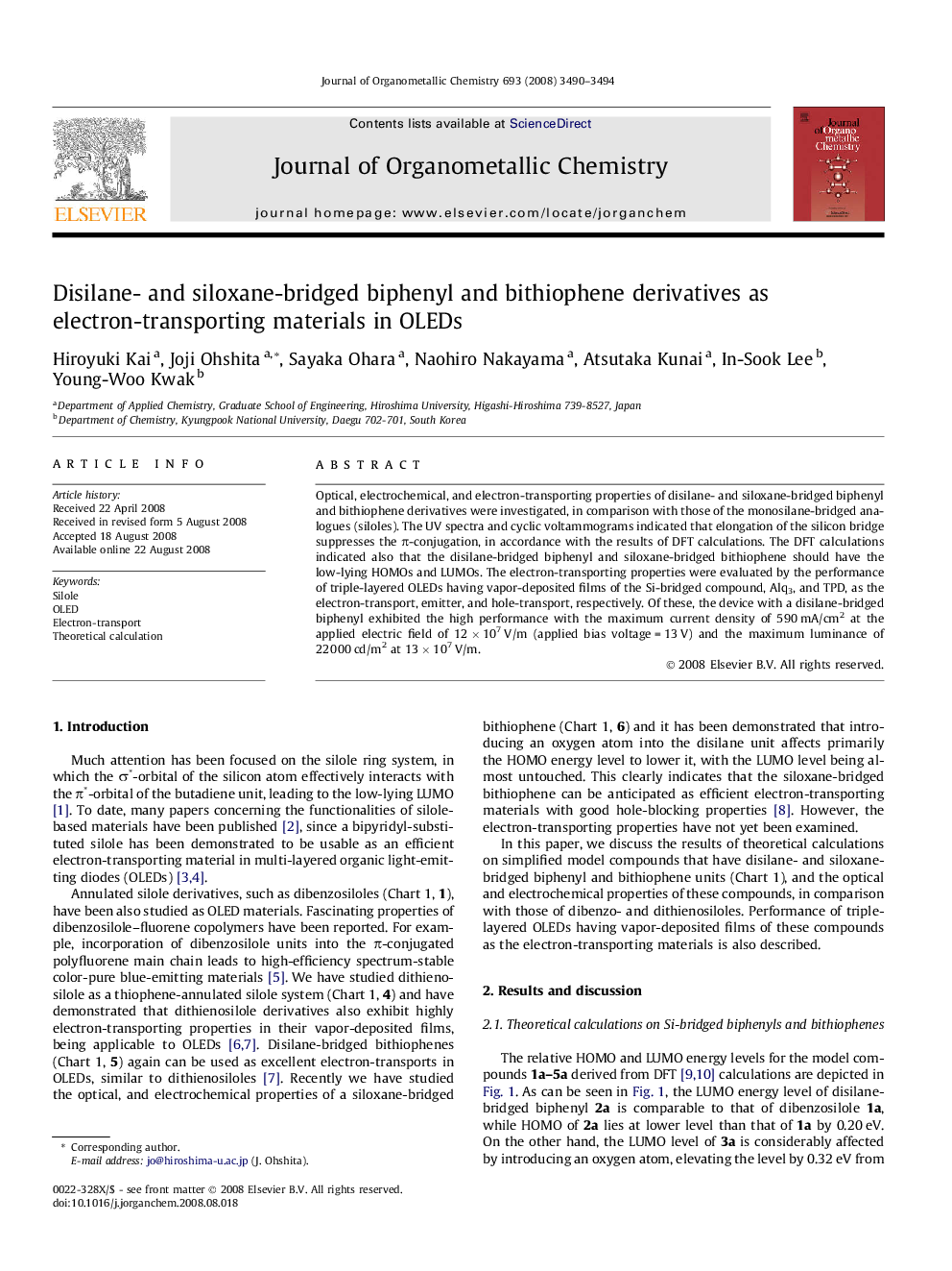 Disilane- and siloxane-bridged biphenyl and bithiophene derivatives as electron-transporting materials in OLEDs