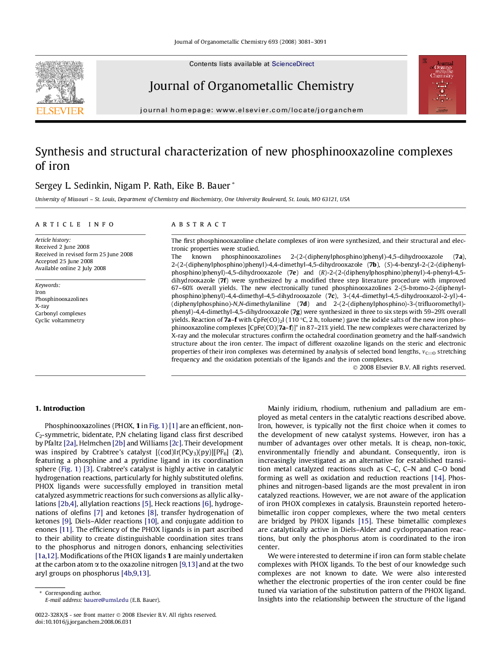 Synthesis and structural characterization of new phosphinooxazoline complexes of iron