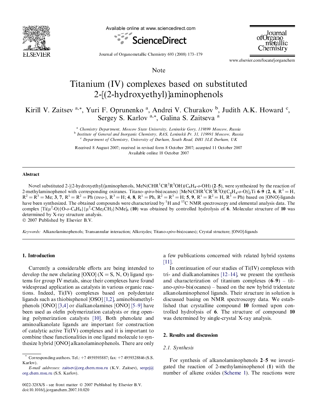 Titanium (IV) complexes based on substituted 2-[(2-hydroxyethyl)]aminophenols