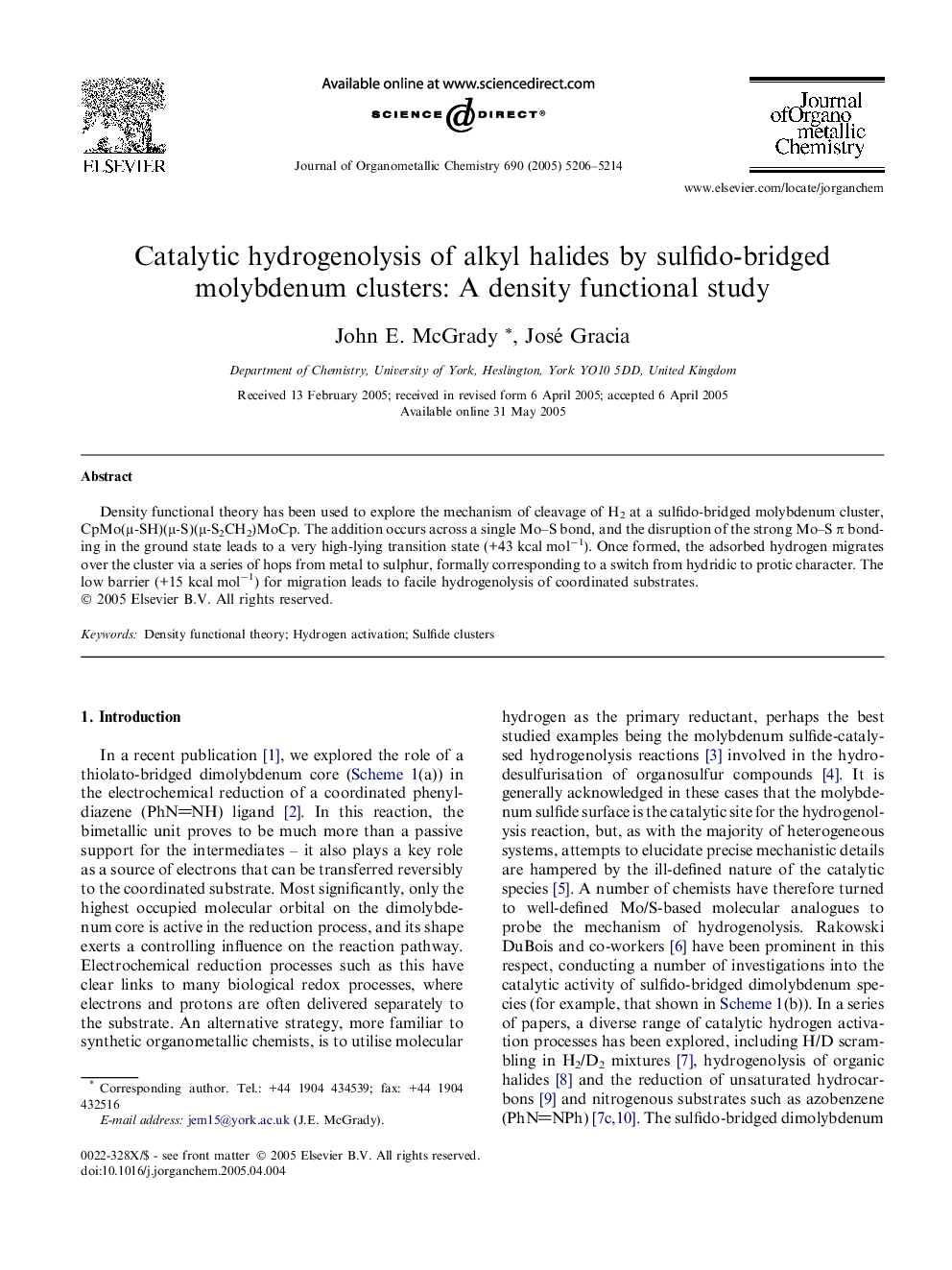 Catalytic hydrogenolysis of alkyl halides by sulfido-bridged molybdenum clusters: A density functional study