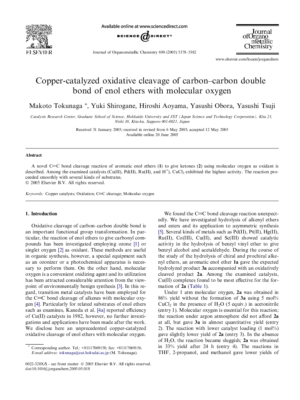 Copper-catalyzed oxidative cleavage of carbon–carbon double bond of enol ethers with molecular oxygen