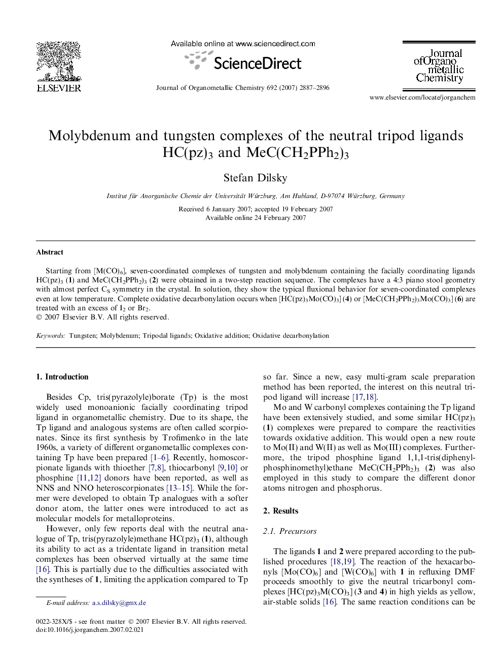 Molybdenum and tungsten complexes of the neutral tripod ligands HC(pz)3 and MeC(CH2PPh2)3