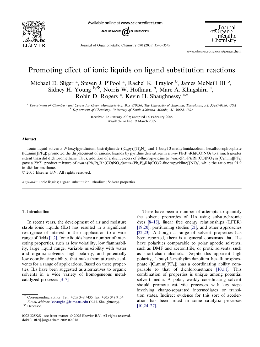 Promoting effect of ionic liquids on ligand substitution reactions