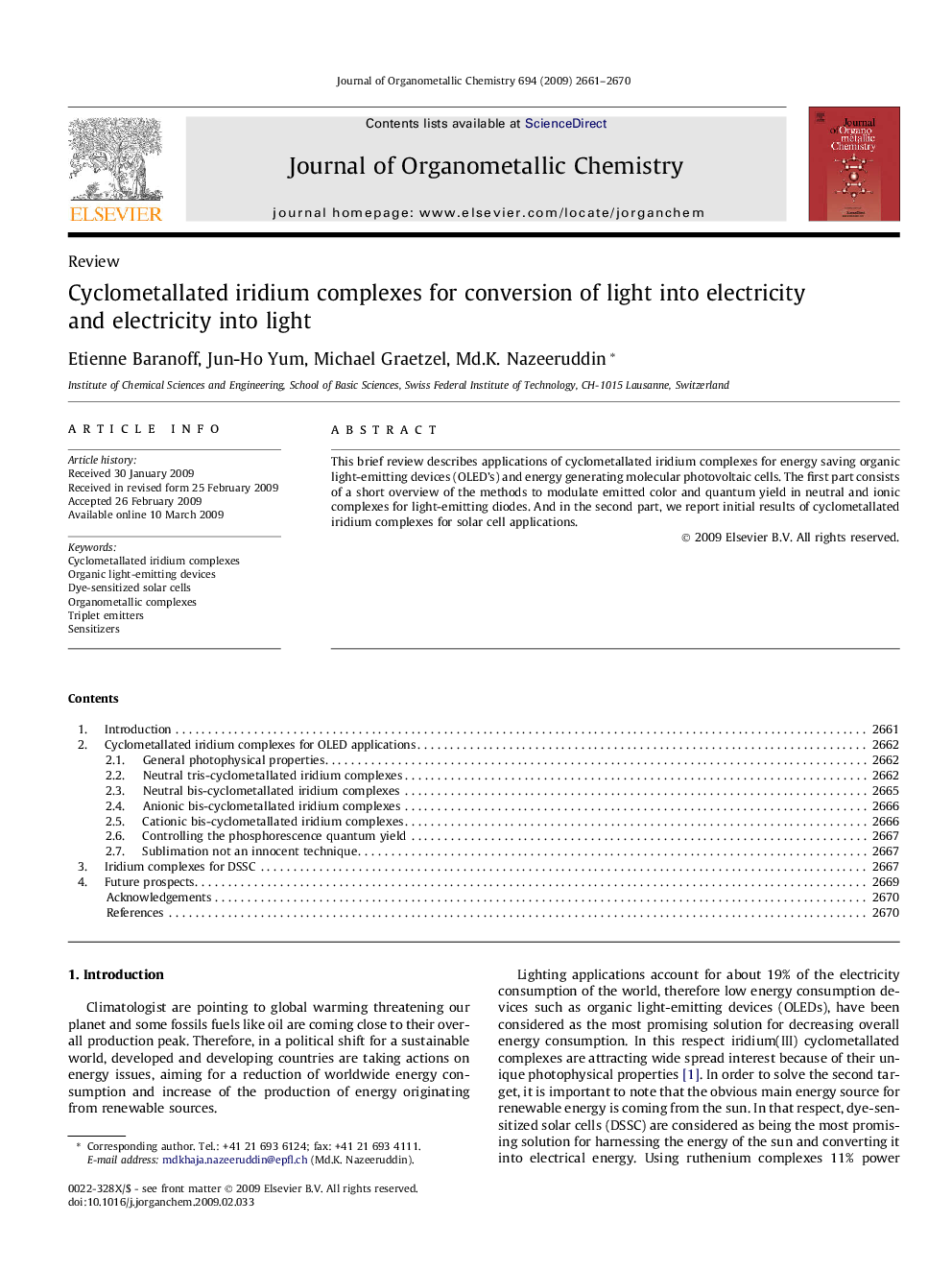 Cyclometallated iridium complexes for conversion of light into electricity and electricity into light