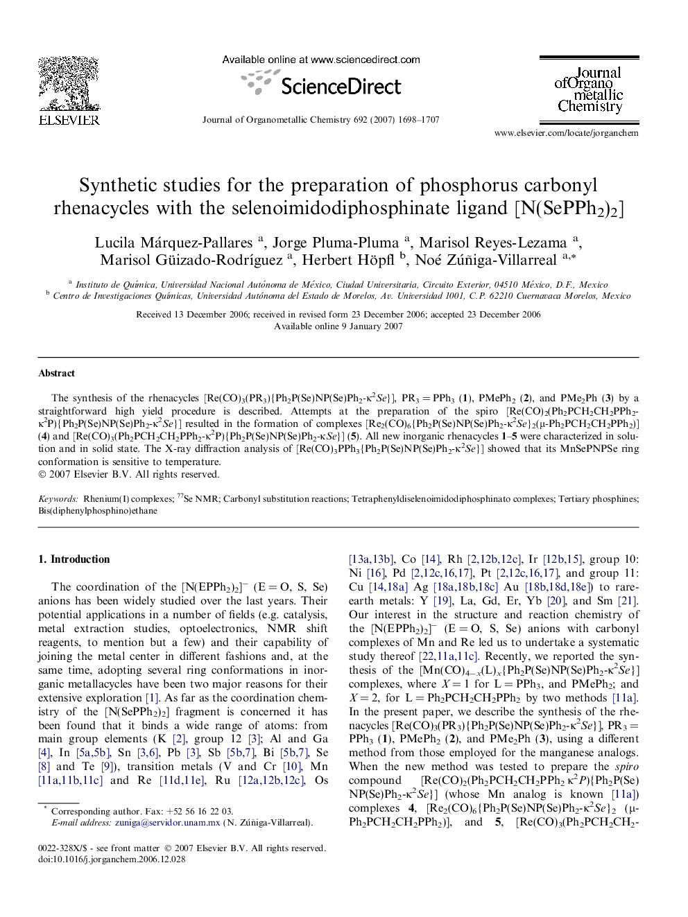 Synthetic studies for the preparation of phosphorus carbonyl rhenacycles with the selenoimidodiphosphinate ligand [N(SePPh2)2]