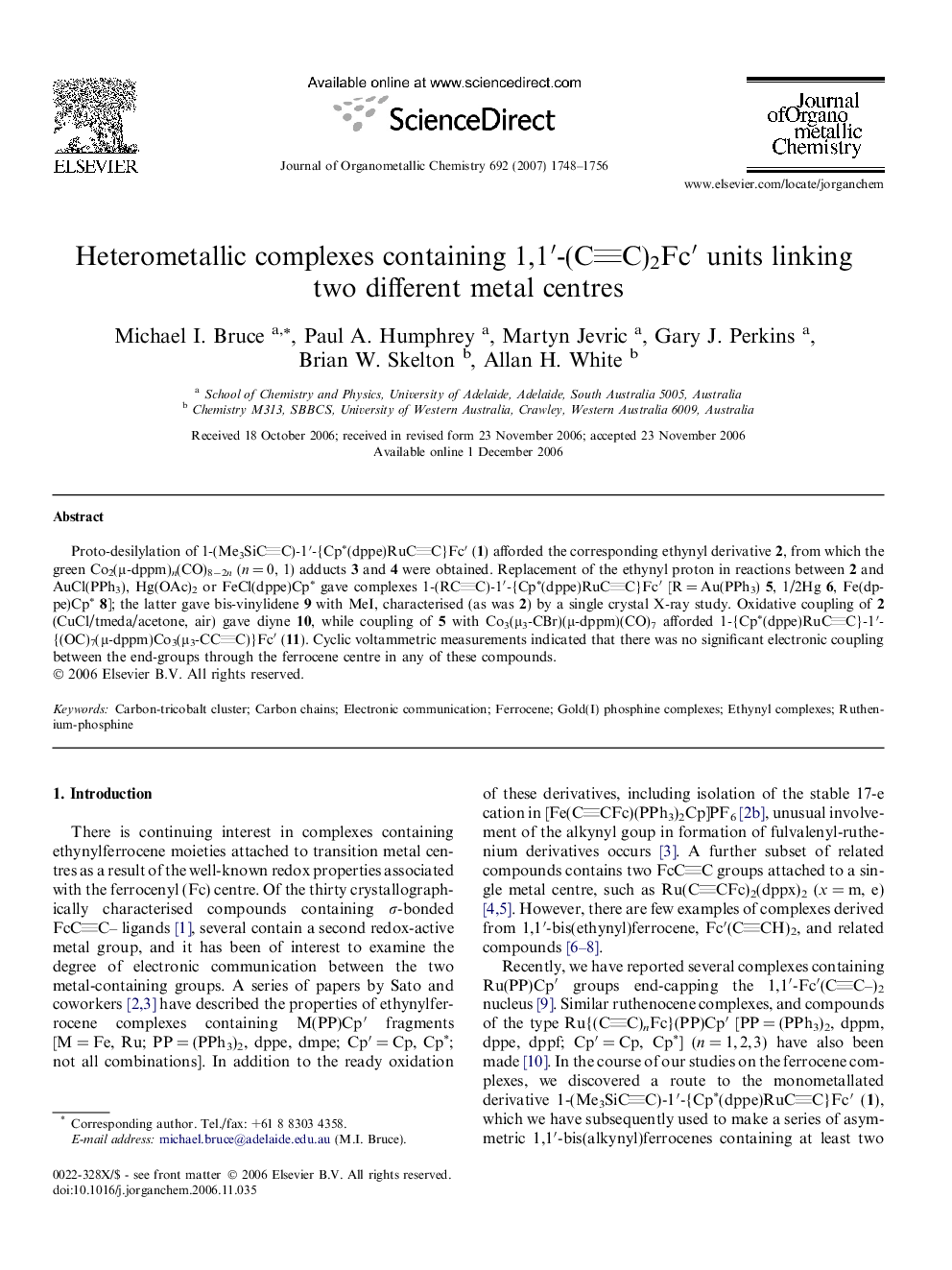 Heterometallic complexes containing 1,1â²-(CC)2Fcâ² units linking two different metal centres