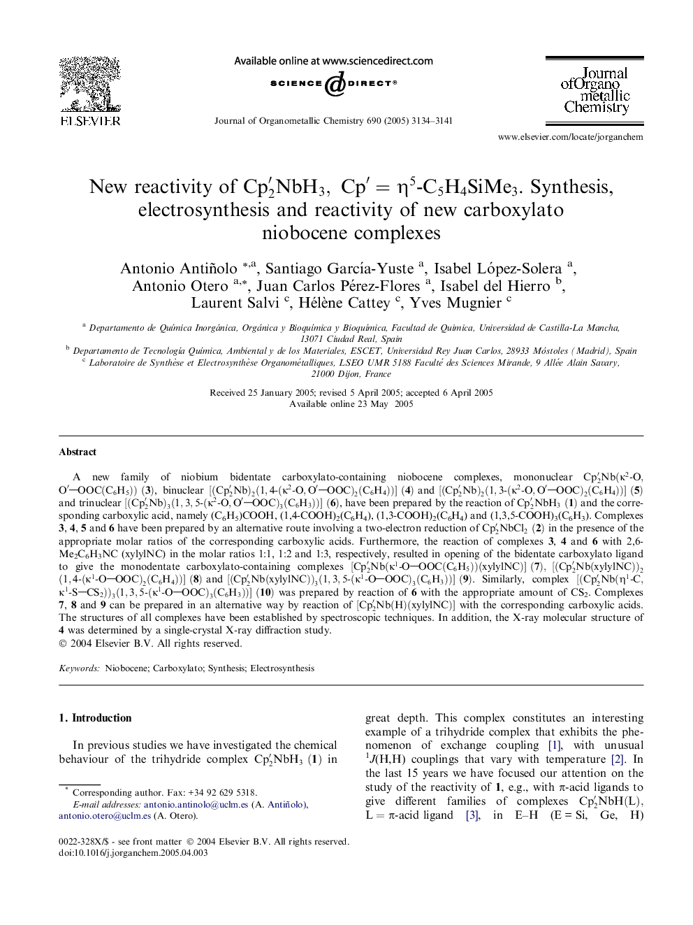 عکس صفحه اول مقاله: New reactivity of Cp2′NbH3,Cp′=η5-C5H4SiMe3. Synthesis, electrosynthesis and reactivity of new carboxylato niobocene complexes New reactivity of Cp2′NbH3,Cp′=η5-C5H4SiMe3. Synthesis, electrosynthesis and reactivity of new carboxylato niobocene complexes