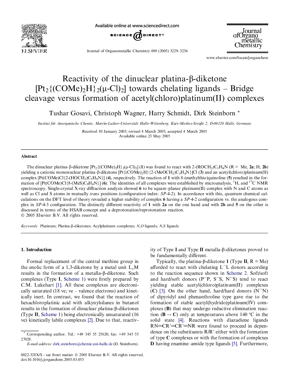 Reactivity of the dinuclear platina-β-diketone [Pt2{(COMe)2H}2(μ-Cl)2] towards chelating ligands – Bridge cleavage versus formation of acetyl(chloro)platinum(II) complexes