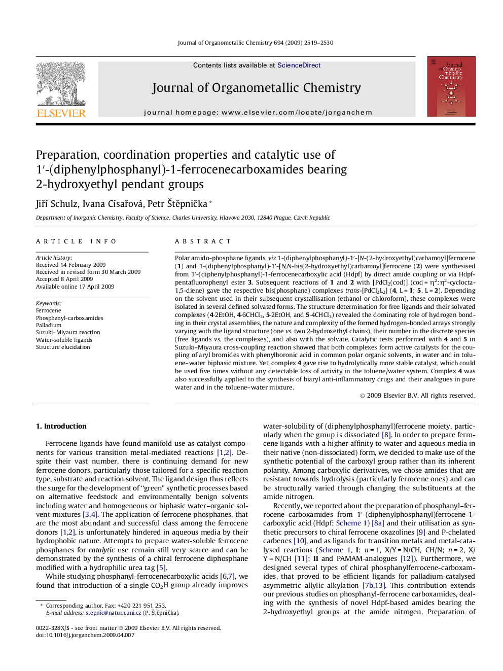 Preparation, coordination properties and catalytic use of 1′-(diphenylphosphanyl)-1-ferrocenecarboxamides bearing 2-hydroxyethyl pendant groups