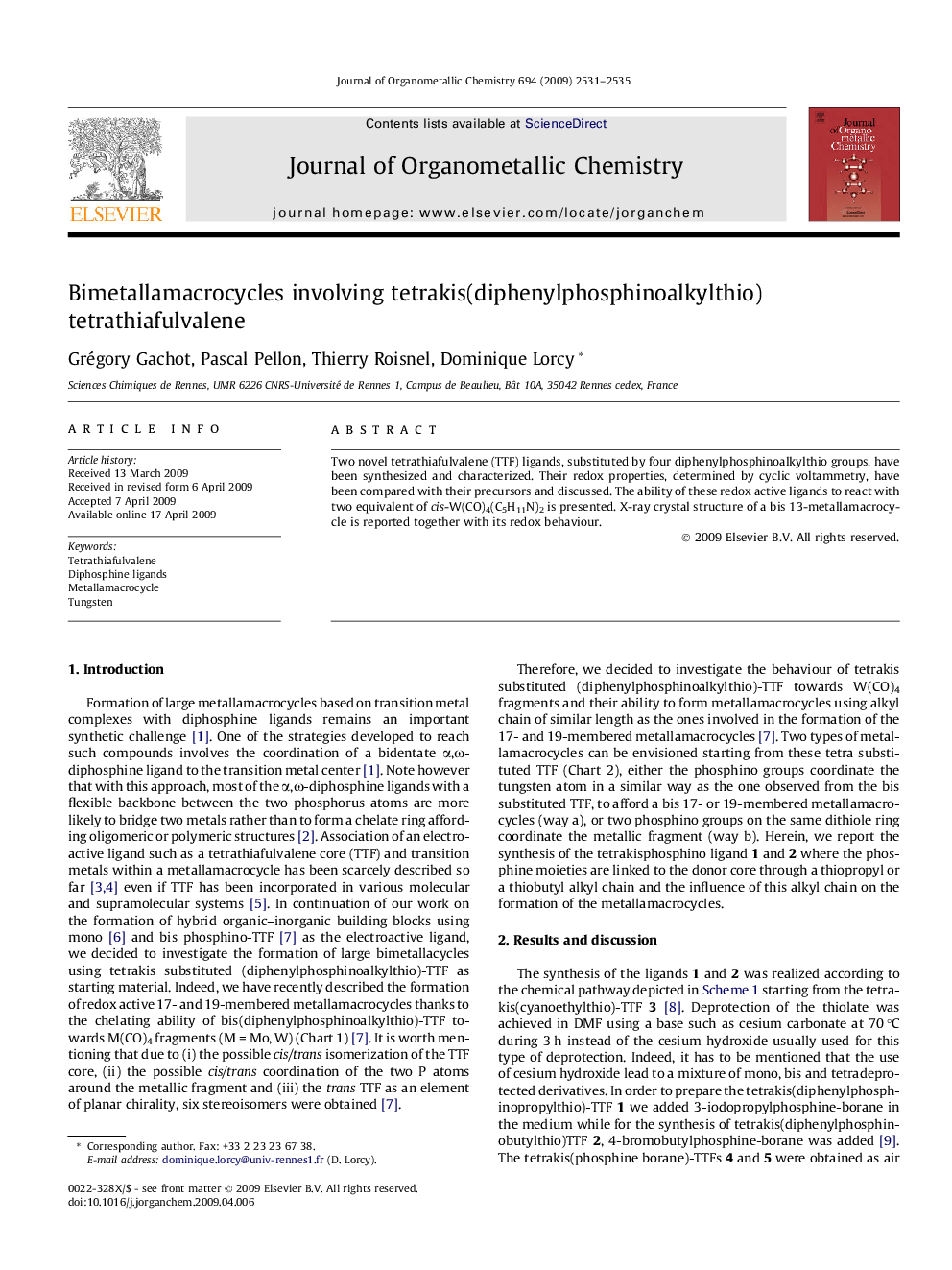 Bimetallamacrocycles involving tetrakis(diphenylphosphinoalkylthio)tetrathiafulvalene