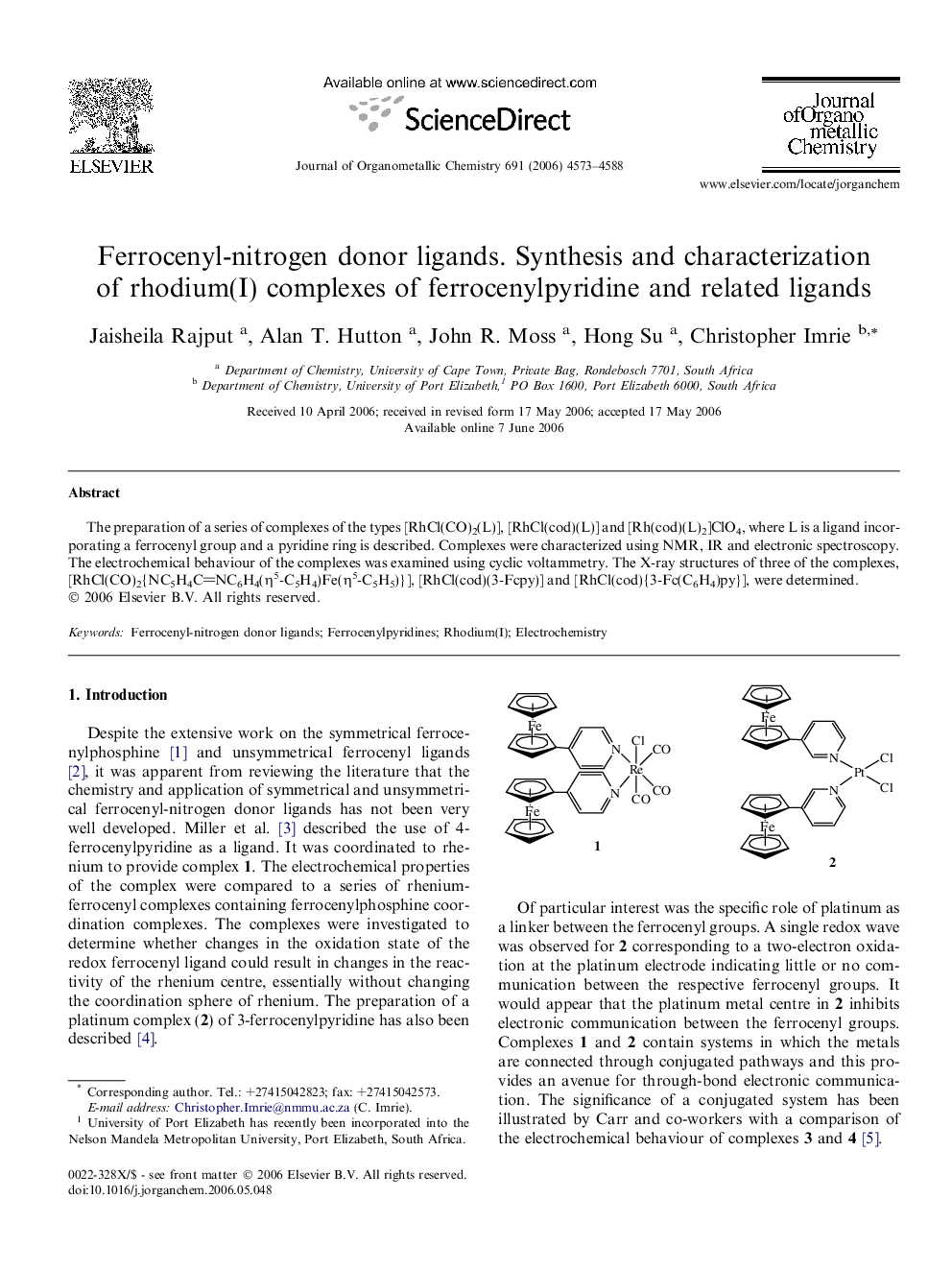 Ferrocenyl-nitrogen donor ligands. Synthesis and characterization of rhodium(I) complexes of ferrocenylpyridine and related ligands