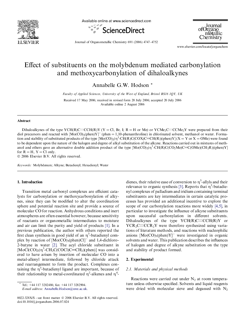 Effect of substituents on the molybdenum mediated carbonylation and methoxycarbonylation of dihaloalkynes