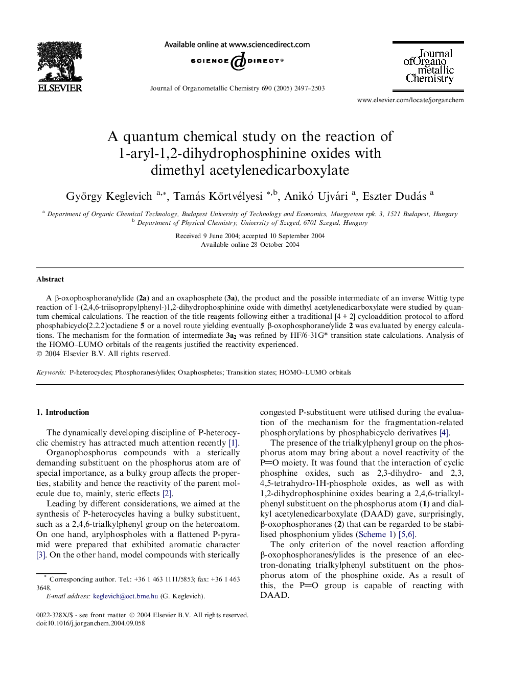 A quantum chemical study on the reaction of 1-aryl-1,2-dihydrophosphinine oxides with dimethyl acetylenedicarboxylate