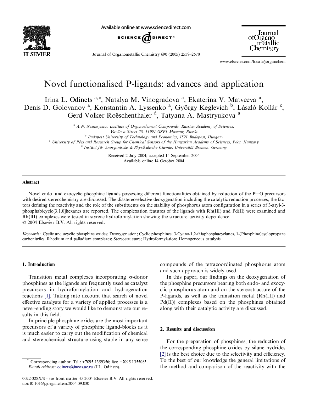 Novel functionalised P-ligands: advances and application