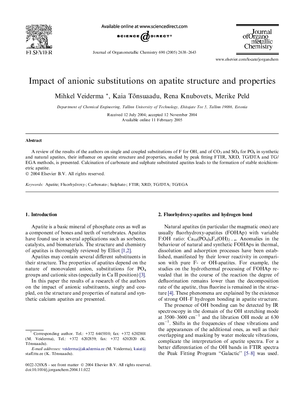 Impact of anionic substitutions on apatite structure and properties