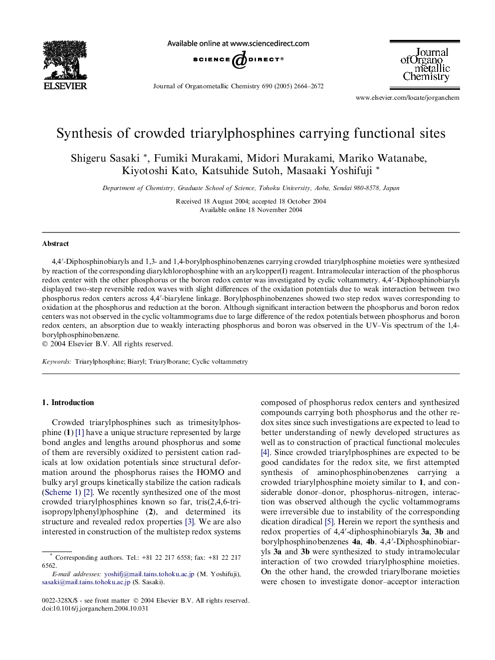 Synthesis of crowded triarylphosphines carrying functional sites