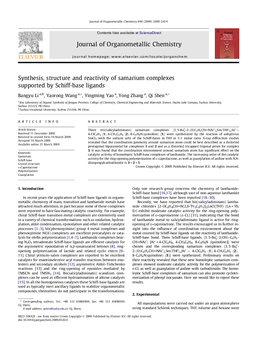 Synthesis, structure and reactivity of samarium complexes supported by Schiff-base ligands