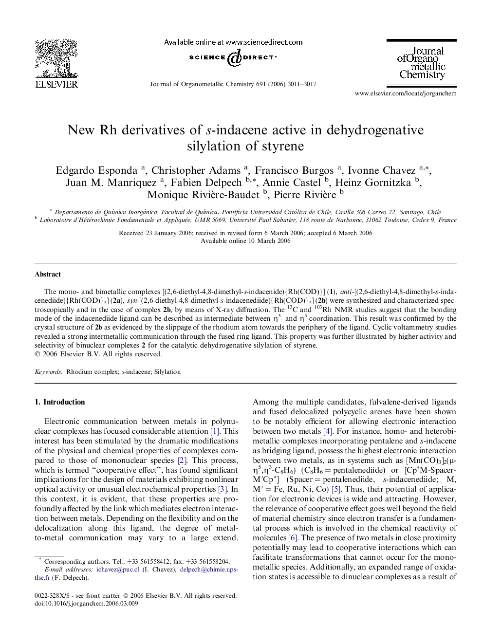 New Rh derivatives of s-indacene active in dehydrogenative silylation of styrene