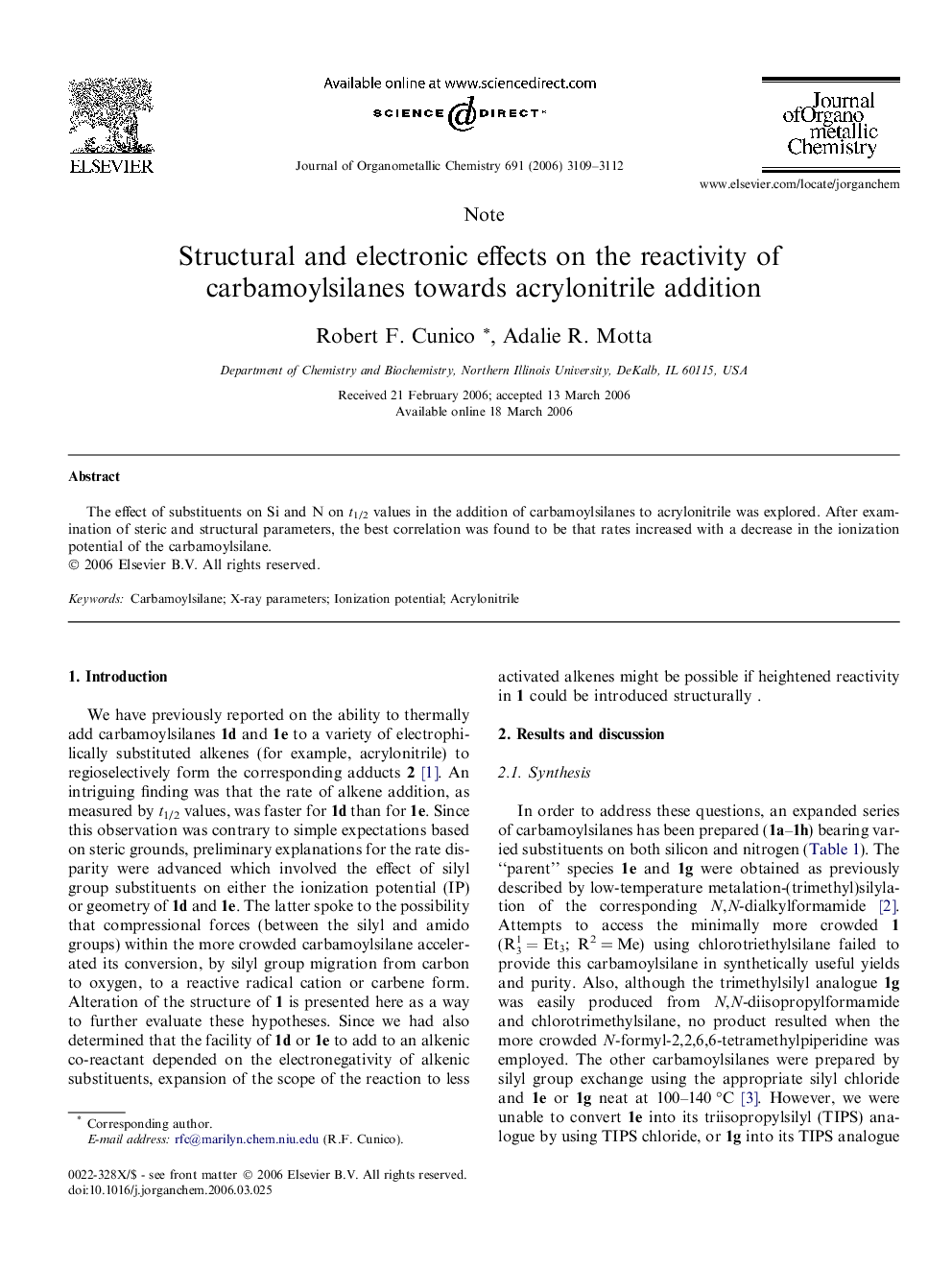 Structural and electronic effects on the reactivity of carbamoylsilanes towards acrylonitrile addition