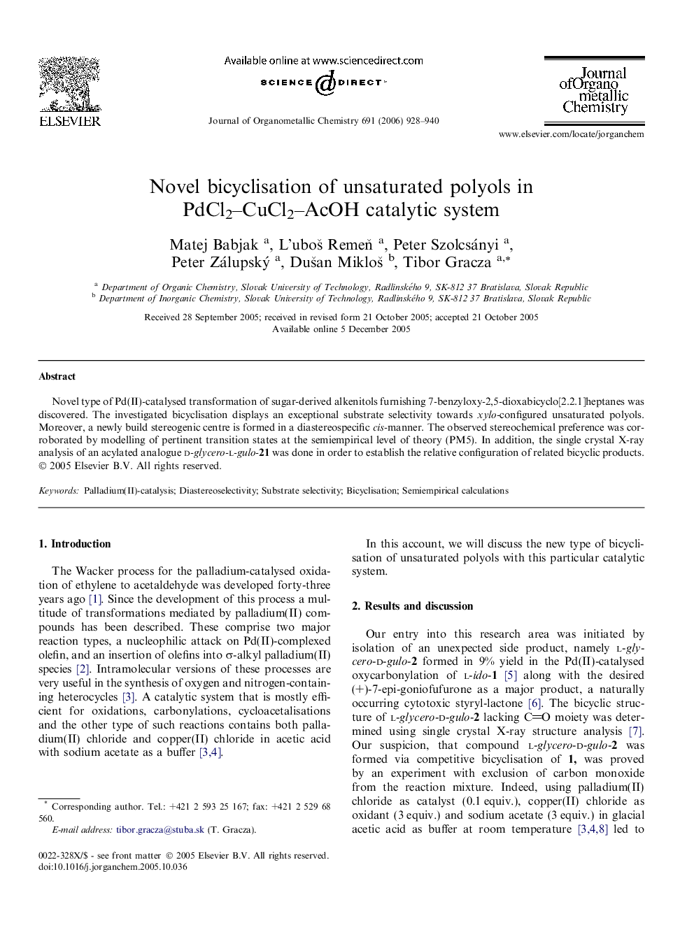 Novel bicyclisation of unsaturated polyols in PdCl2–CuCl2–AcOH catalytic system