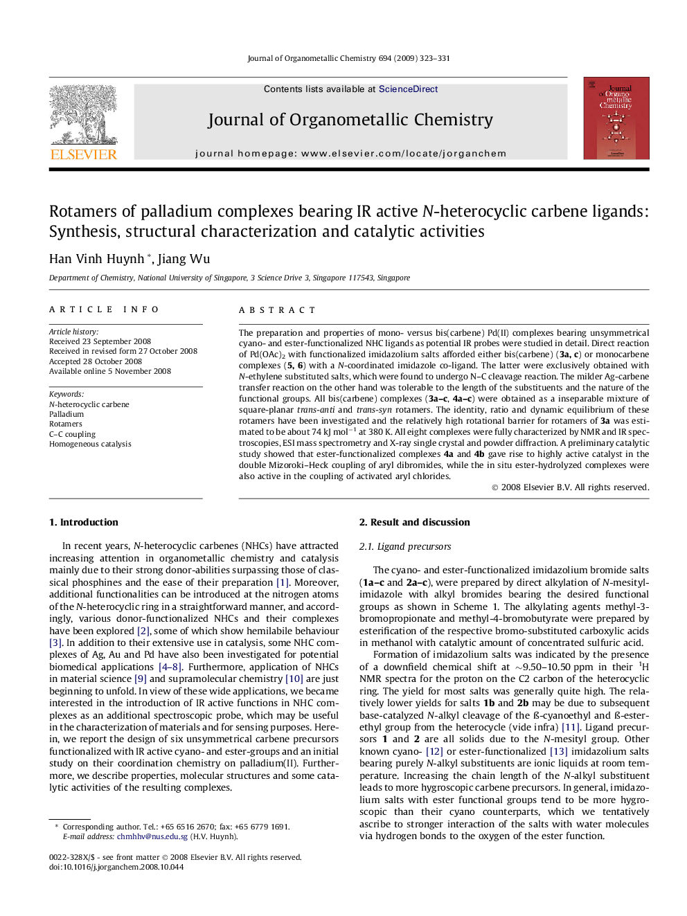 Rotamers of palladium complexes bearing IR active N-heterocyclic carbene ligands: Synthesis, structural characterization and catalytic activities