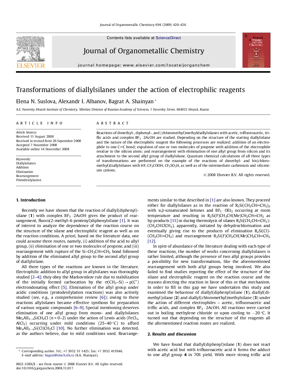 Transformations of diallylsilanes under the action of electrophilic reagents