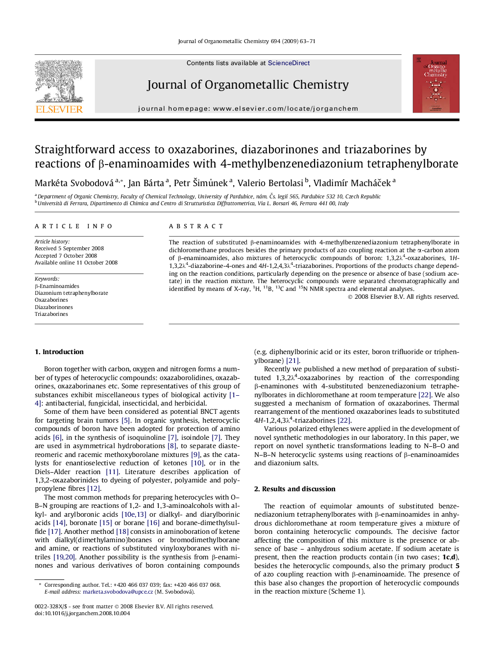 Straightforward access to oxazaborines, diazaborinones and triazaborines by reactions of β-enaminoamides with 4-methylbenzenediazonium tetraphenylborate