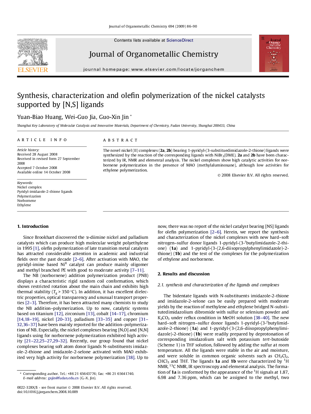 Synthesis, characterization and olefin polymerization of the nickel catalysts supported by [N,S] ligands