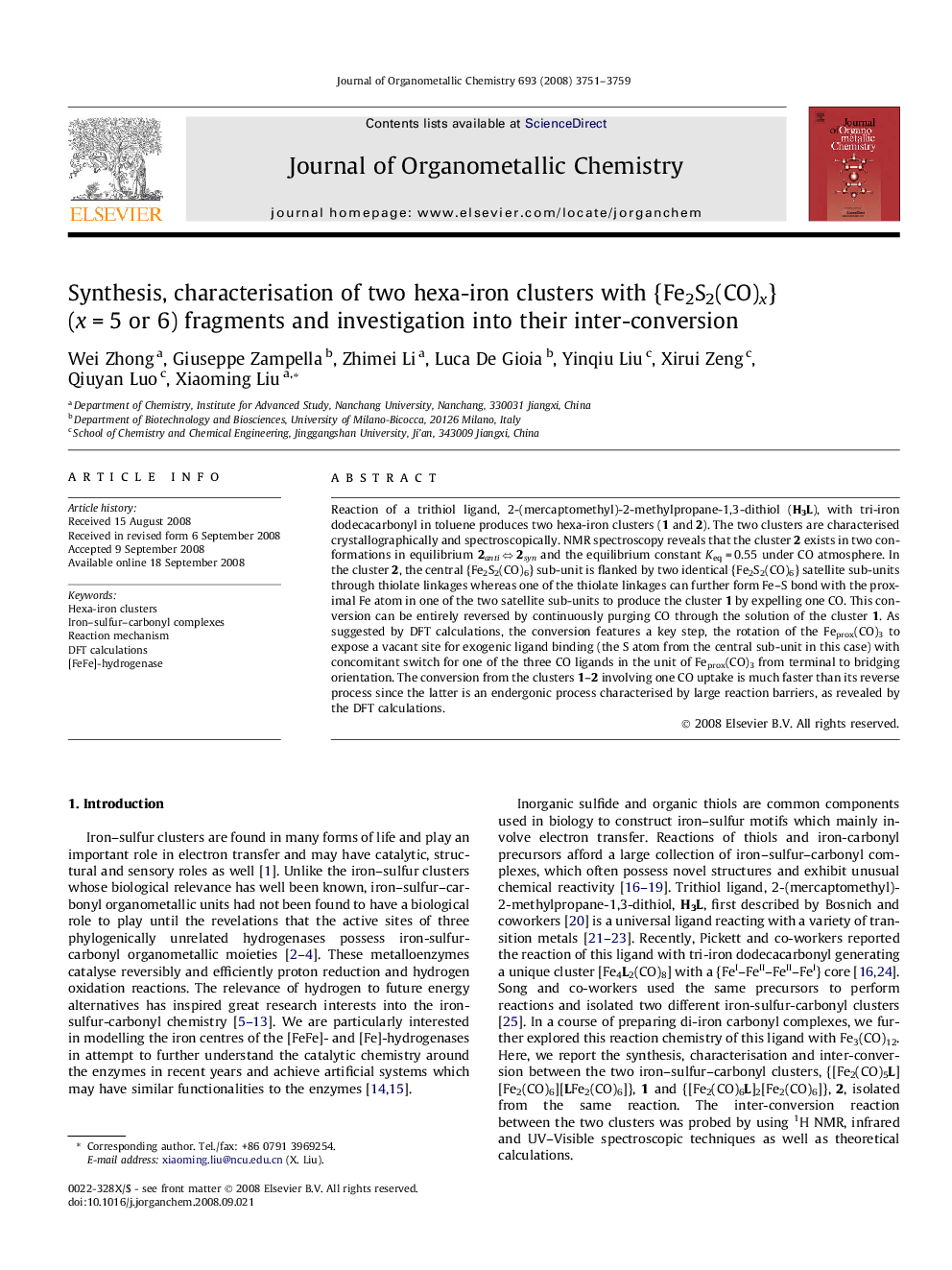 Synthesis, characterisation of two hexa-iron clusters with {Fe2S2(CO)x} (x = 5 or 6) fragments and investigation into their inter-conversion