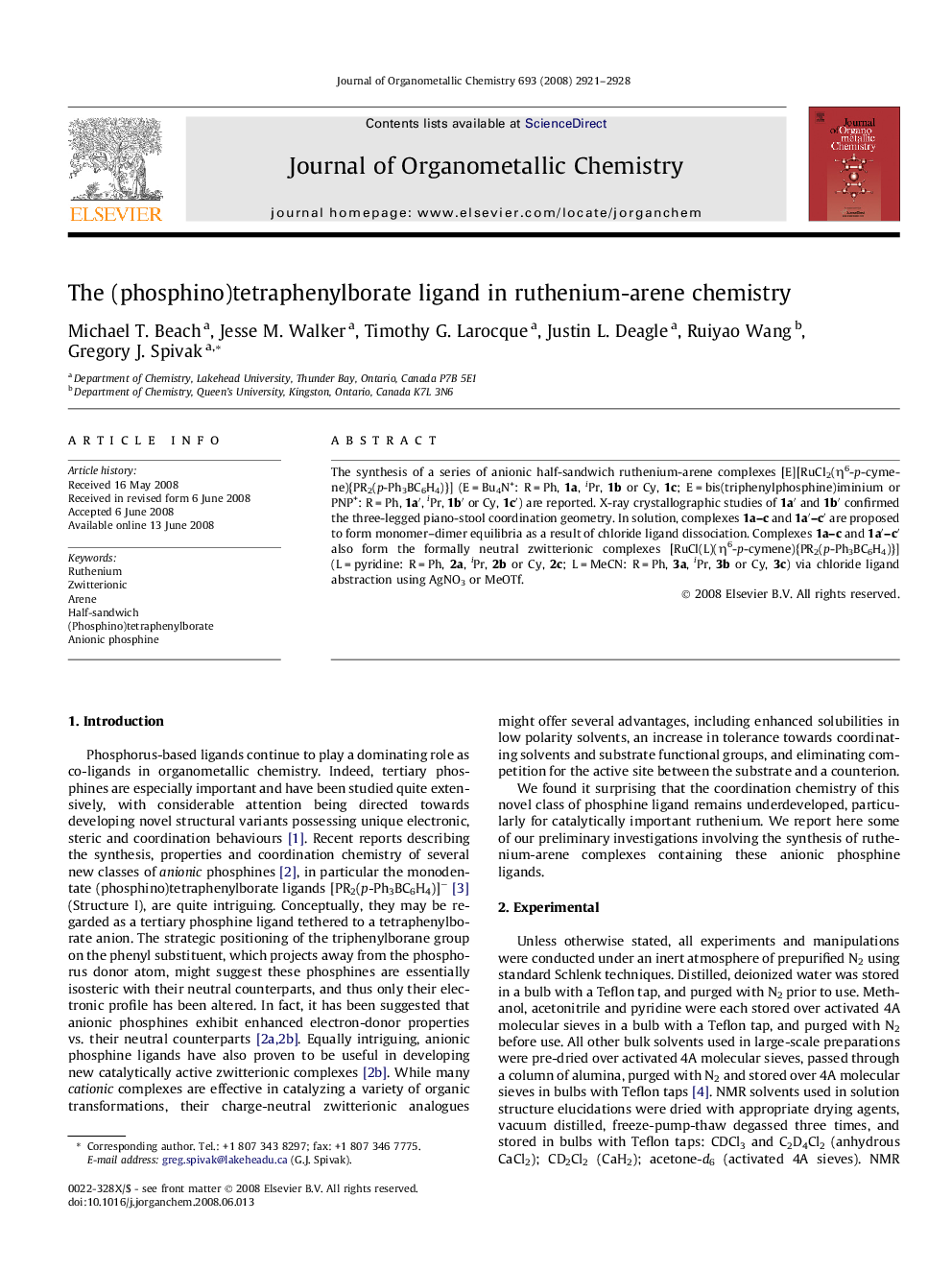 The (phosphino)tetraphenylborate ligand in ruthenium-arene chemistry