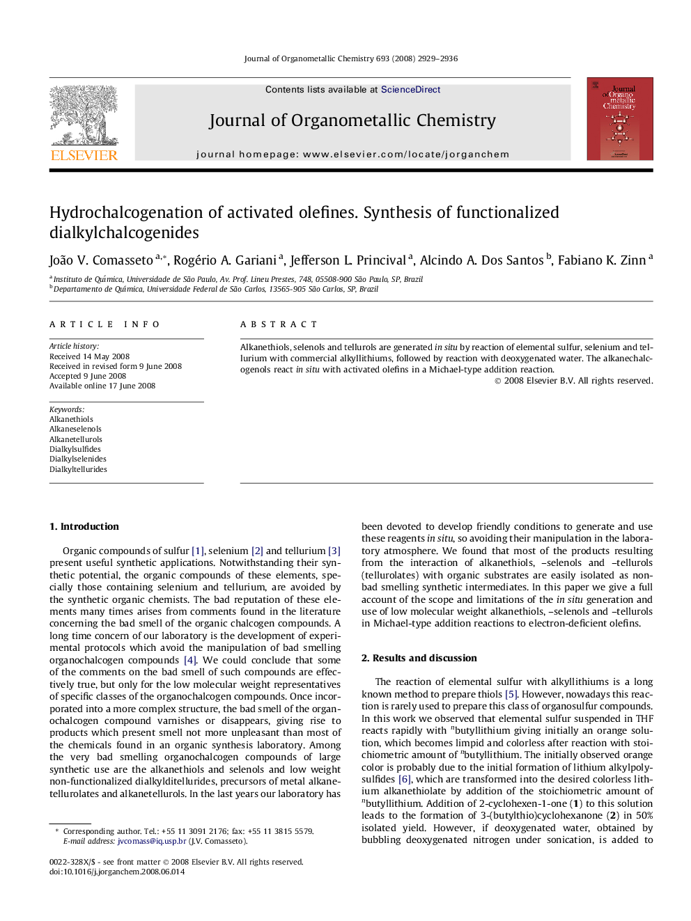 Hydrochalcogenation of activated olefines. Synthesis of functionalized dialkylchalcogenides