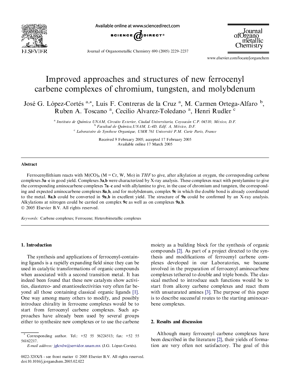 عکس صفحه اول مقاله: Improved approaches and structures of new ferrocenyl carbene complexes of chromium, tungsten, and molybdenum Improved approaches and structures of new ferrocenyl carbene complexes of chromium, tungsten, and molybdenum