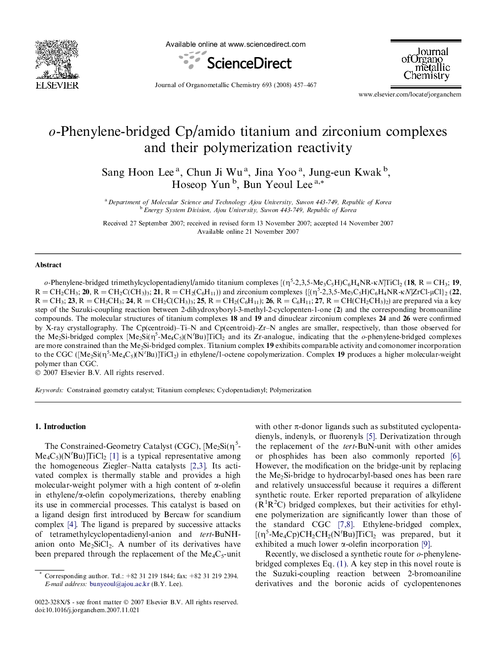 o-Phenylene-bridged Cp/amido titanium and zirconium complexes and their polymerization reactivity