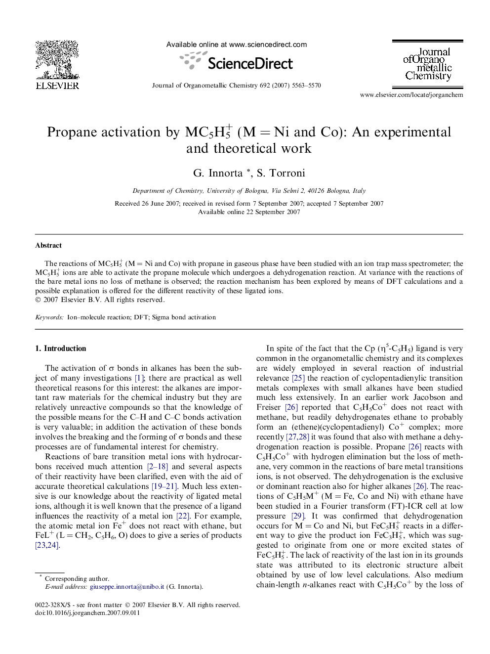 عکس صفحه اول مقاله: Propane activation by MC5H+5 (M = Ni and Co): An experimental and theoretical work Propane activation by MC5H+5 (M = Ni and Co): An experimental and theoretical work