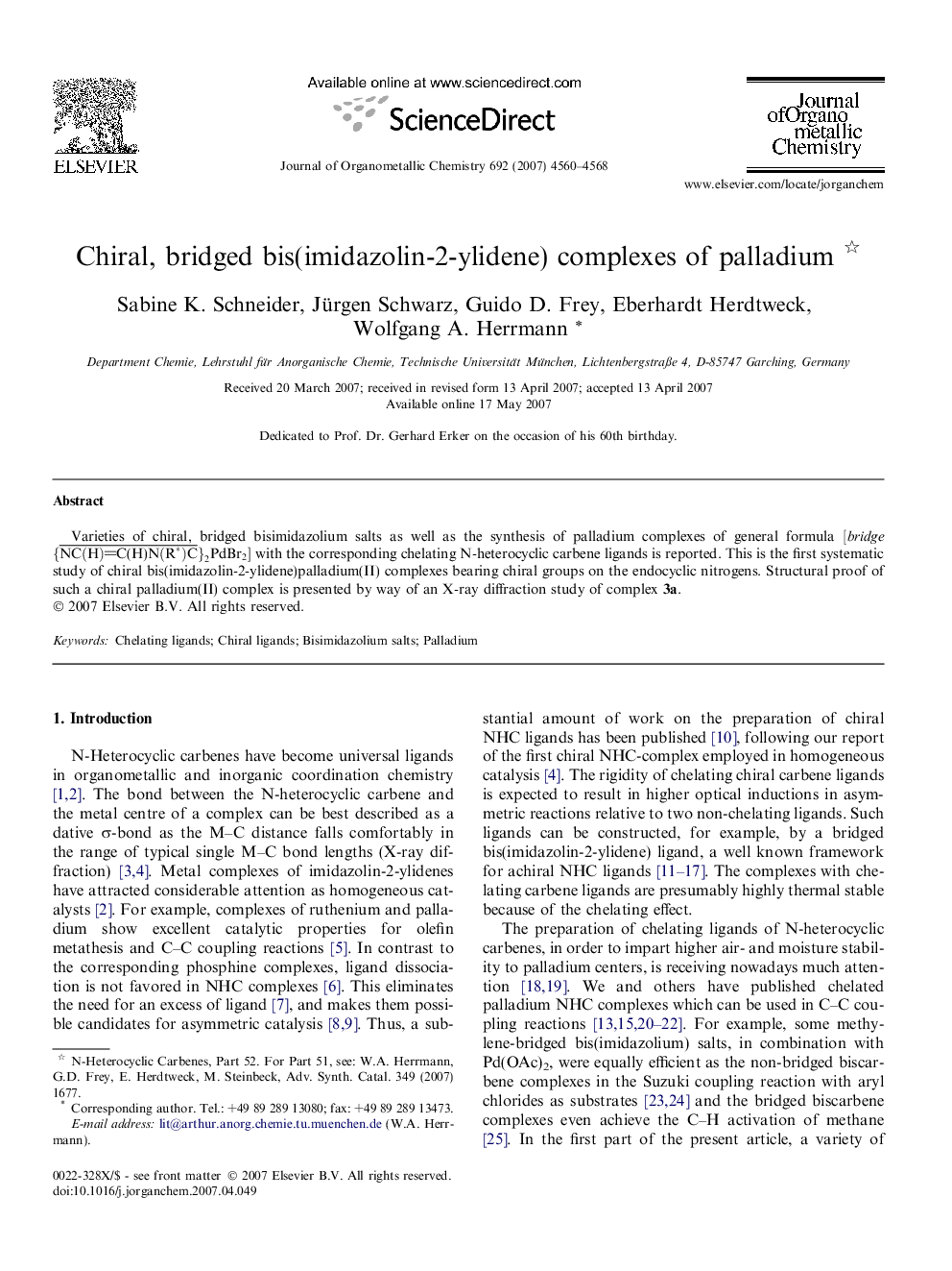 Chiral, bridged bis(imidazolin-2-ylidene) complexes of palladium 