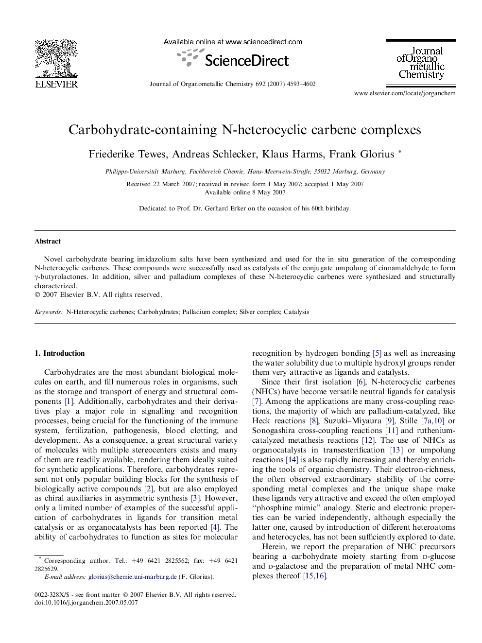 Carbohydrate-containing N-heterocyclic carbene complexes