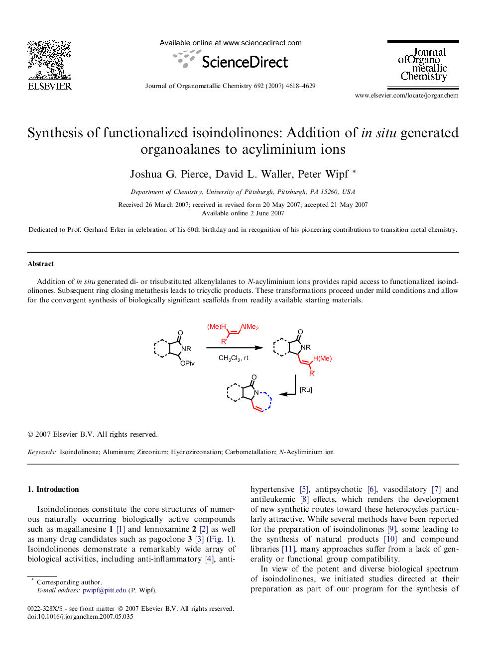 Synthesis of functionalized isoindolinones: Addition of in situ generated organoalanes to acyliminium ions