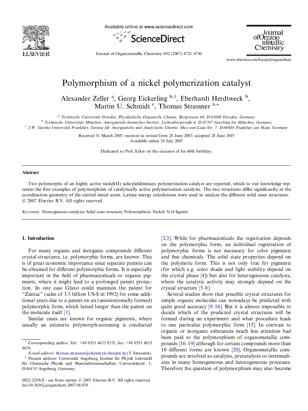 Polymorphism of a nickel polymerization catalyst