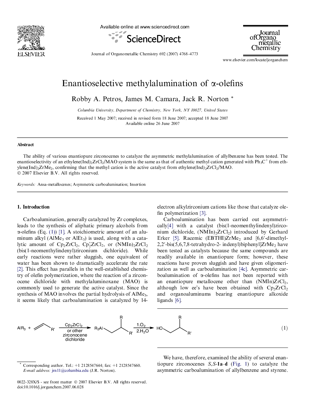 Enantioselective methylalumination of α-olefins