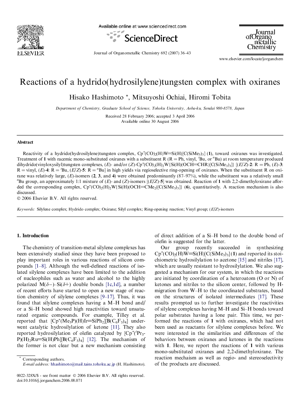 Reactions of a hydrido(hydrosilylene)tungsten complex with oxiranes